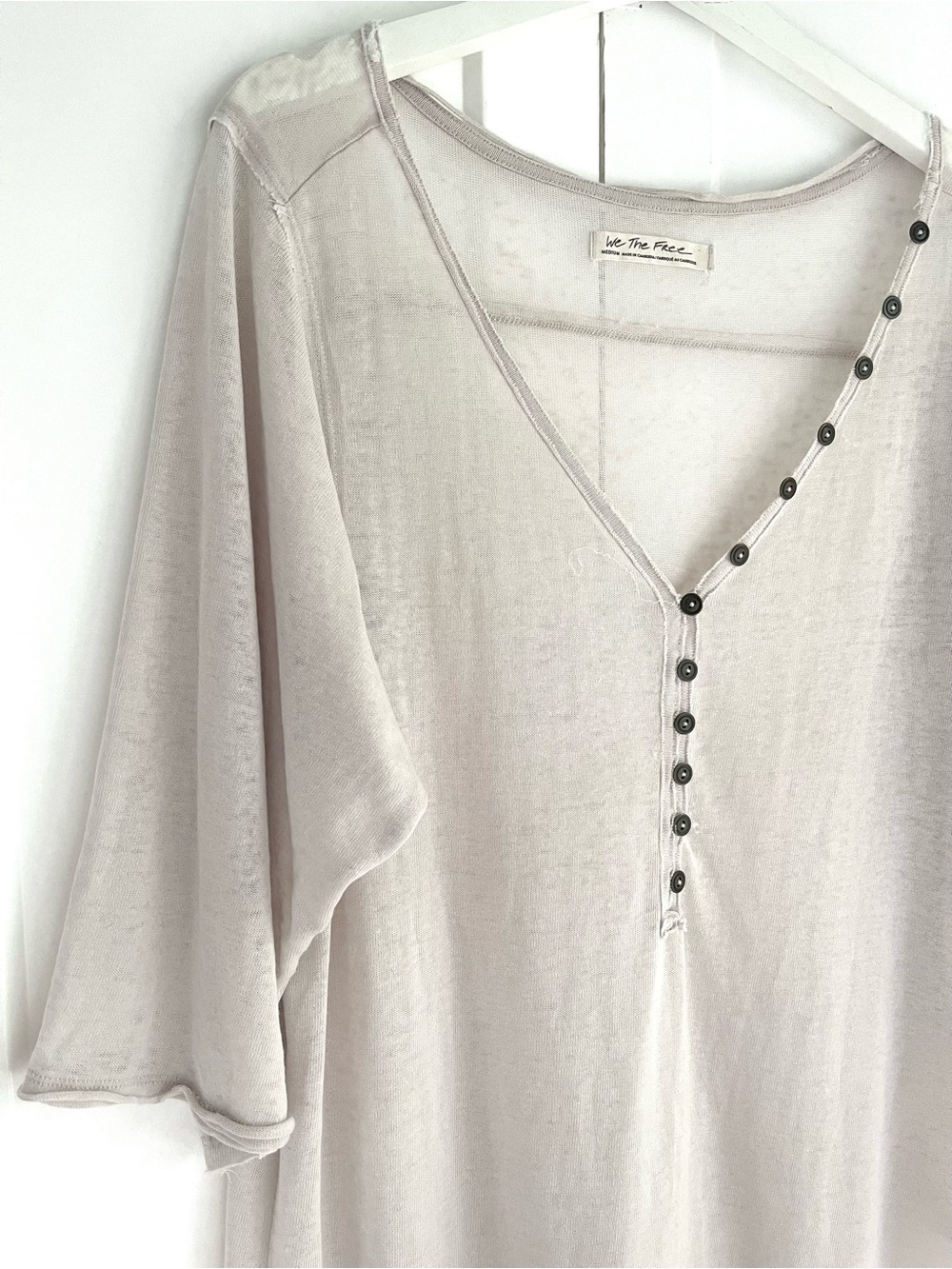 Free People We The Free Morgan Henley Top In Prosecco Tunic Sz M Raw Rolled Seam